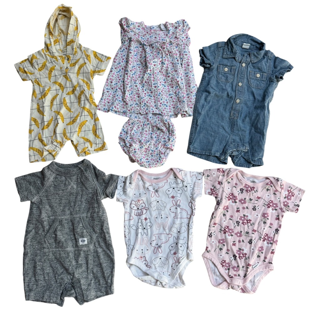 Baby Girl 3-6 Months Clothing Bundle Multicolor Rompers Mixed Brands 6 Outfits